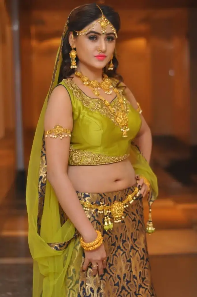 Glamorous Indian Model Sony Charishta In Green Half Saree